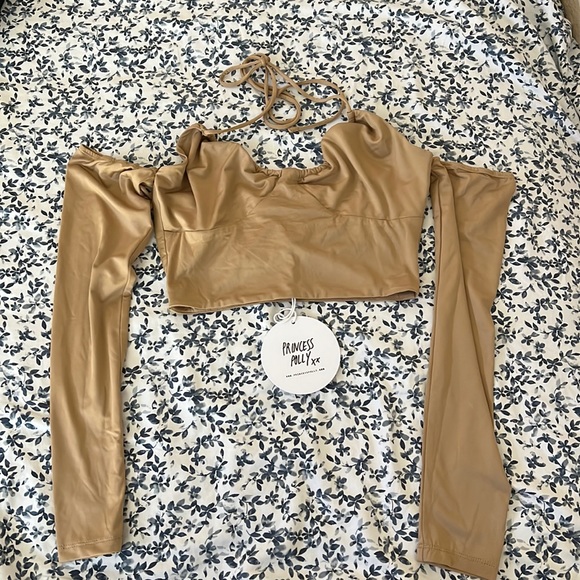 Princess Polly beige halter tie top - Picture 1 of 3